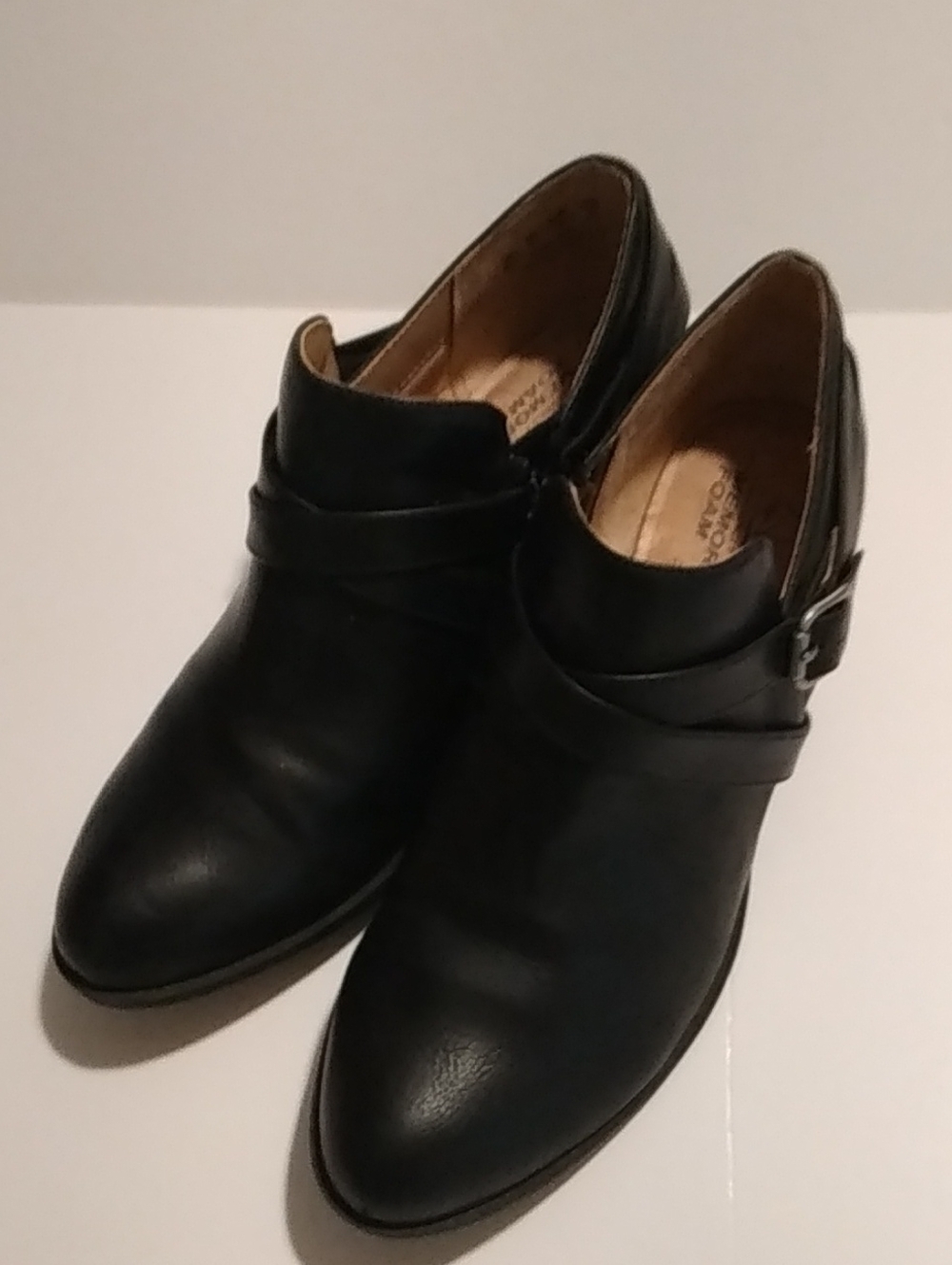 LifeStride Black Leather Ankle Booties with Buckle Strap
